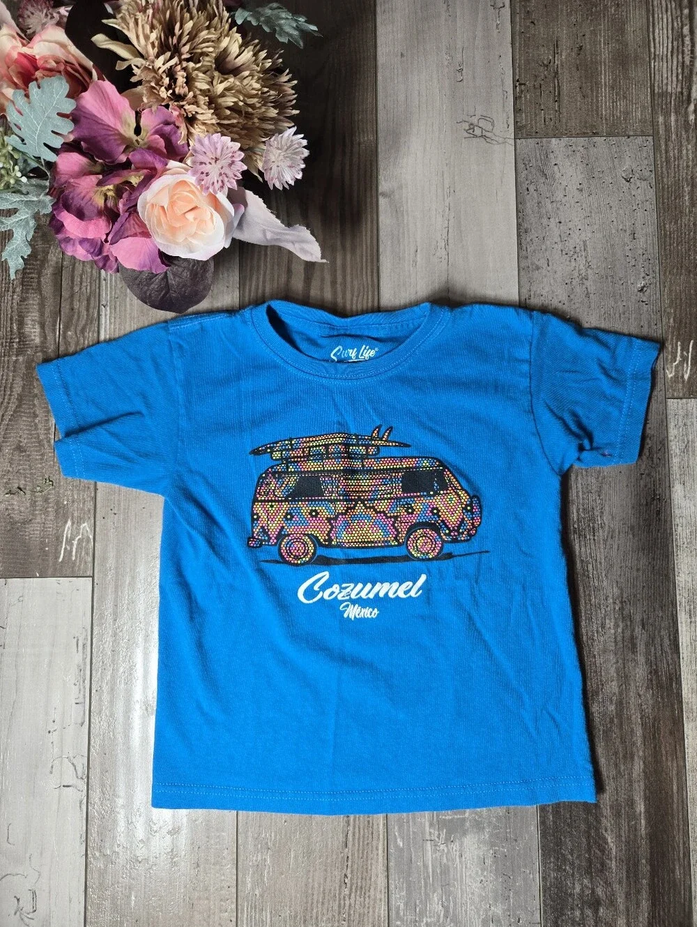 Surf Life Boys Blue Cozumel Graphic Tee Size Medium (5)